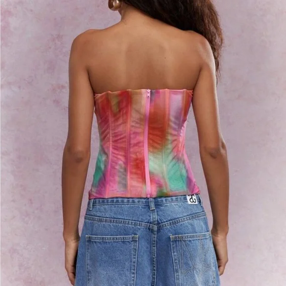 Missguided Pink and Orange Sleeveless Bustier Blouse - Picture 3 of 3